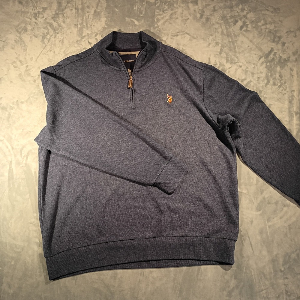 US Polo Assn Mens XL Blue Quarter‎ Zip Pullover Sweater Mock Neck Knit Logo